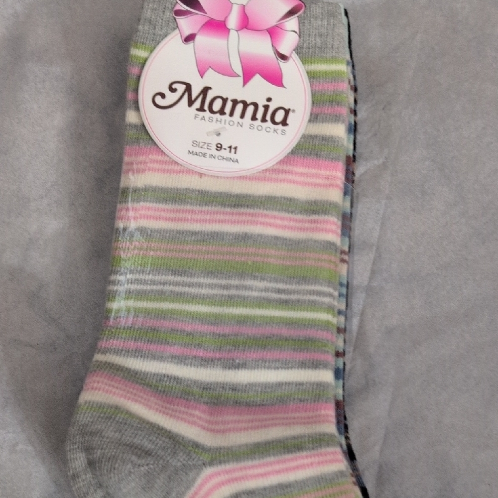 Mamia Pastel Striped Crew Socks in Gray, Pink & Green - Picture 2 of 6